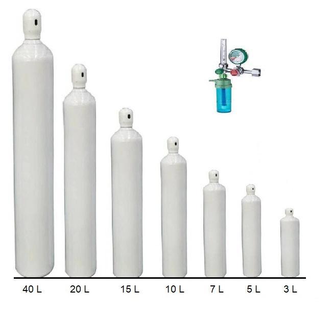 Medical oxygen cylinders in several capacities ready for supply